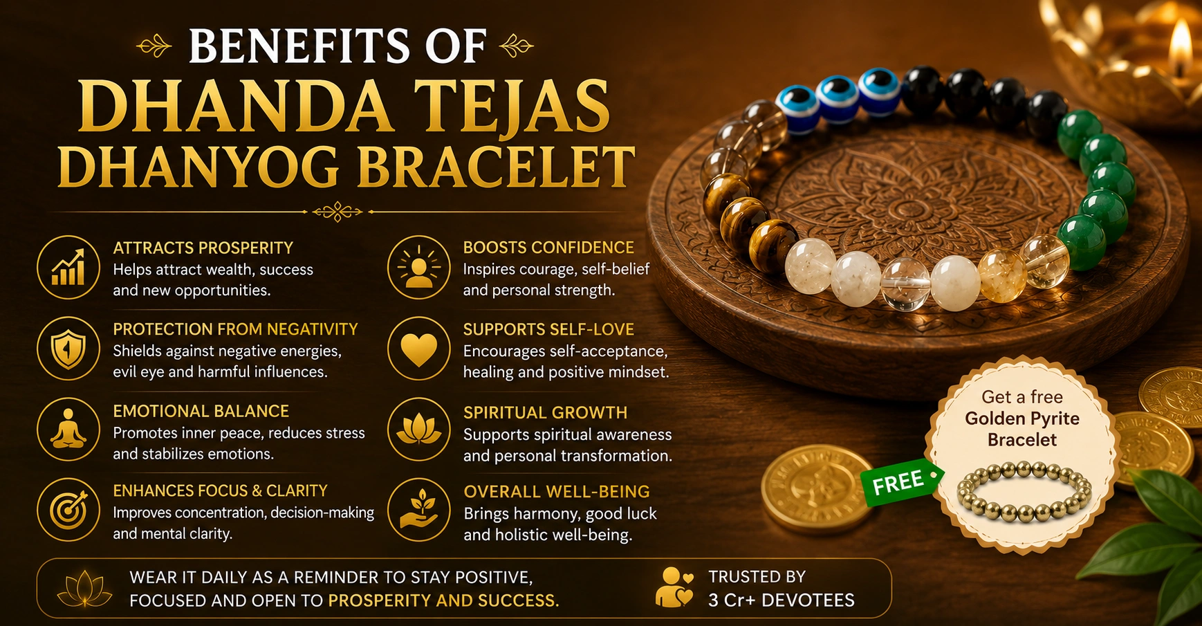 Energized bracelet on wooden surface